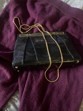 Judith Leiber Black Clutch with Gold Chain Strap